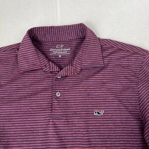 Vineyard Vines Polo Shirt Mens Medium Red Striped Performance Golf Stretch Logo